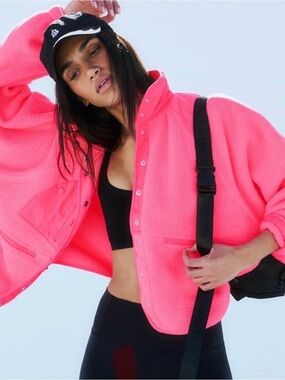 Free People Hit the Slopes Barbie Pink fleece Snap-Front Jacket